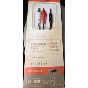 Ativa Y-Adapter 3.5mm to 2 RCA 6FT Audio Cable MP3 Stereo Receiver Speakers NEW
